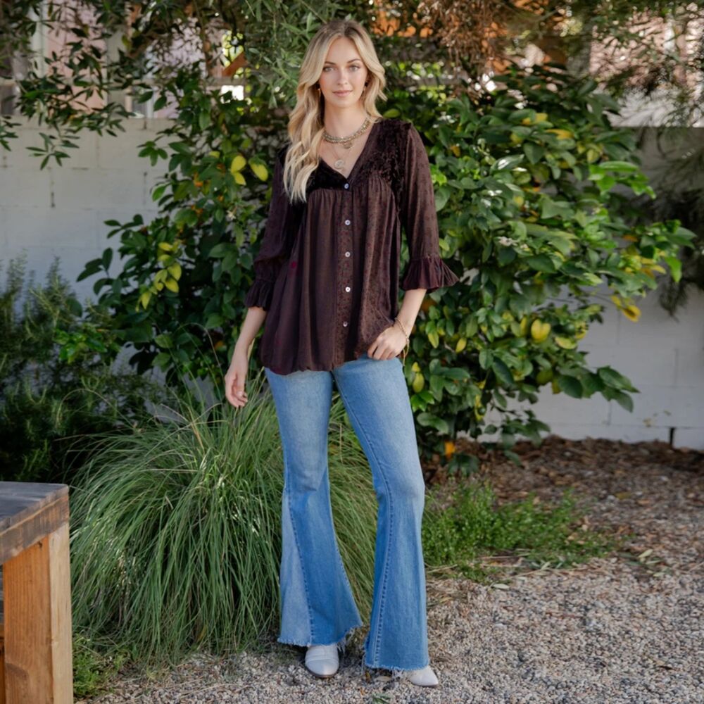 Young Threads Vintage Bohemian Patchwork Velvet Top Size Small